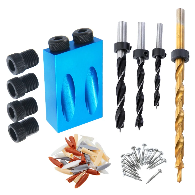 Pocket Hole Jig Set Replaceable 6 8 10mm Drill Bits 15 Degree Angle Oblique Hole Locator Drill Guide for Woodworking