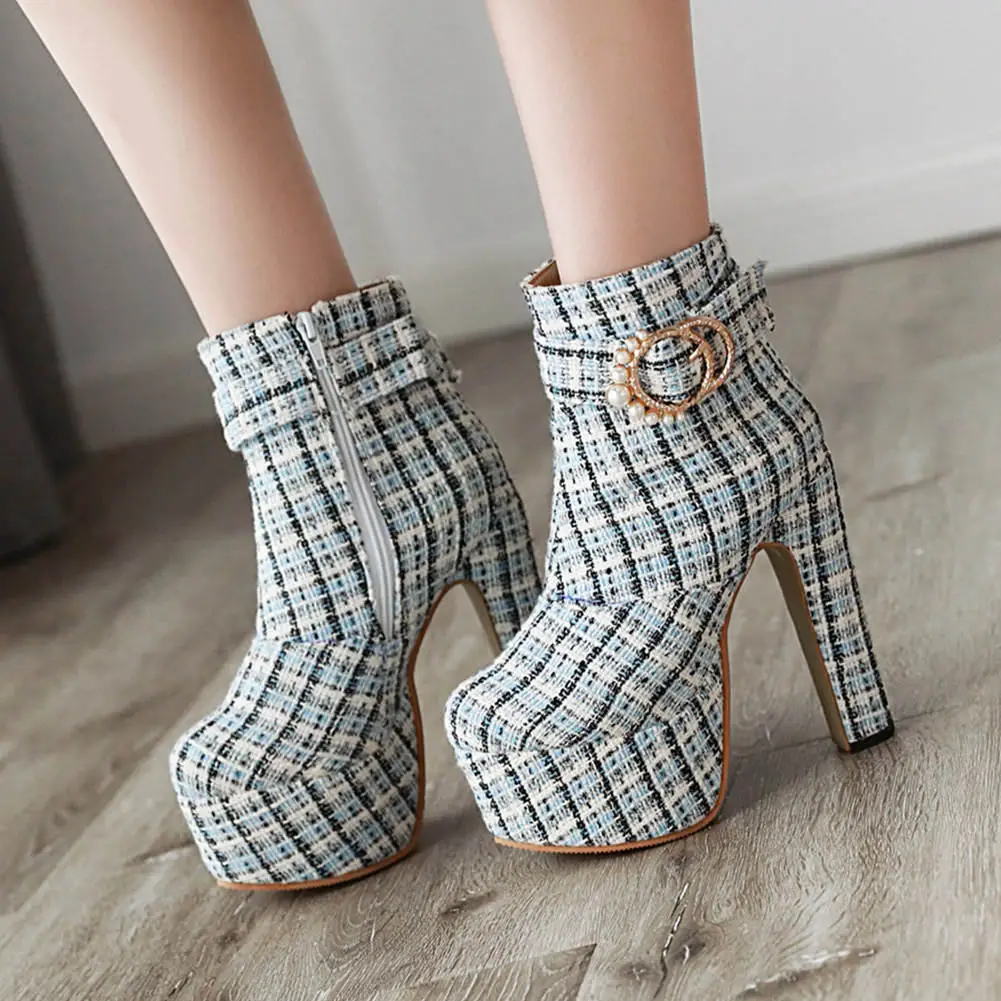 

JOUIR TALONS High Quality On Sale Elegant Platform Round Toe Spike Heels Buckle Straps Crystal Ankle Female Boots