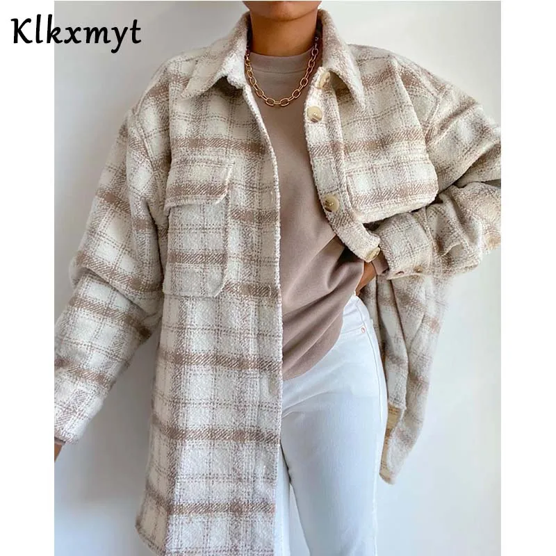 Куртка Klkxmyt Za Женская с карманами модный клетчатый пиджак пальто винтажная