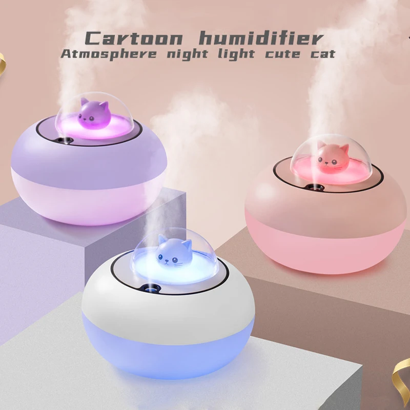 

300ML USB Air Humidifier Ultrasonic Cool Mist Maker Fogger with Colorful Lamp Cute Cat Aroma Diffuser Humidificador Difusor
