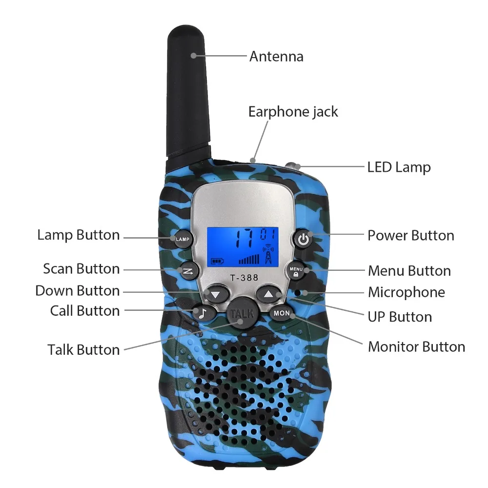 ESYNiC T-388 детская рация Walky Talky 8 каналов для мальчиков и девочек 3 км Диапазон Встроенный светодиодный фонарь 2 способ радио