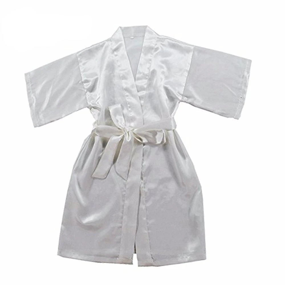 Flower Girl Kimono Robe Kids Sleepwear Nightwear Children Bathrobe Wedding Dress Floral Silk Satin Night Gown 4/8/12 Sizes Child