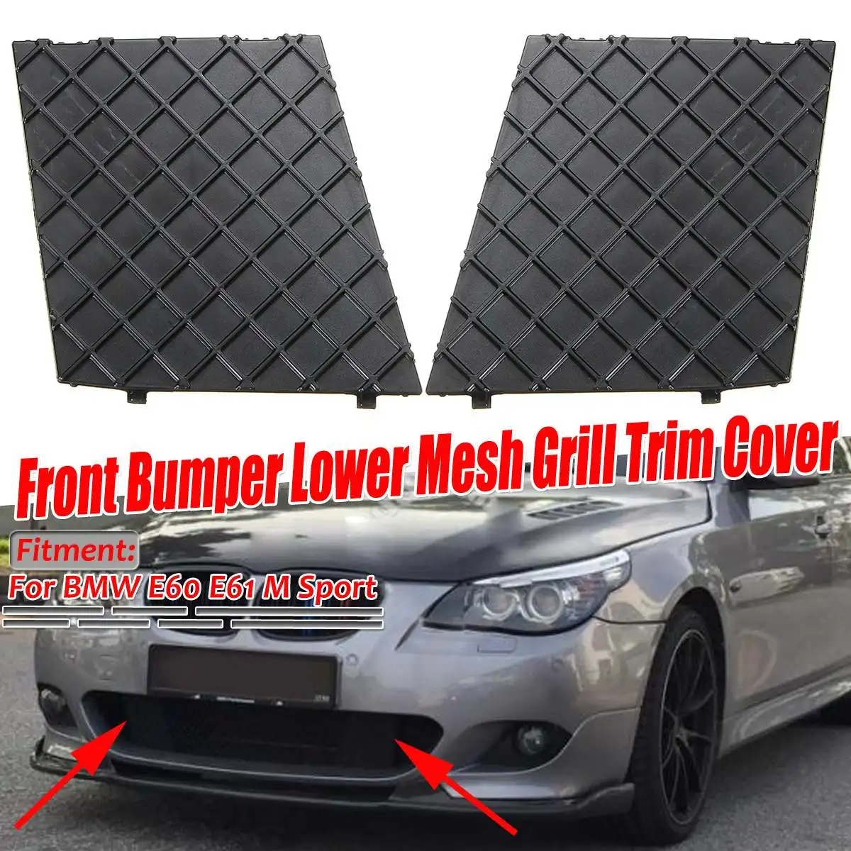 

2PCS Car Front Bumper Lower Mesh Grill Plate Trim Cover Shell For BMW E60 E61 51117897186 51117897184 Bumper Grille Cover