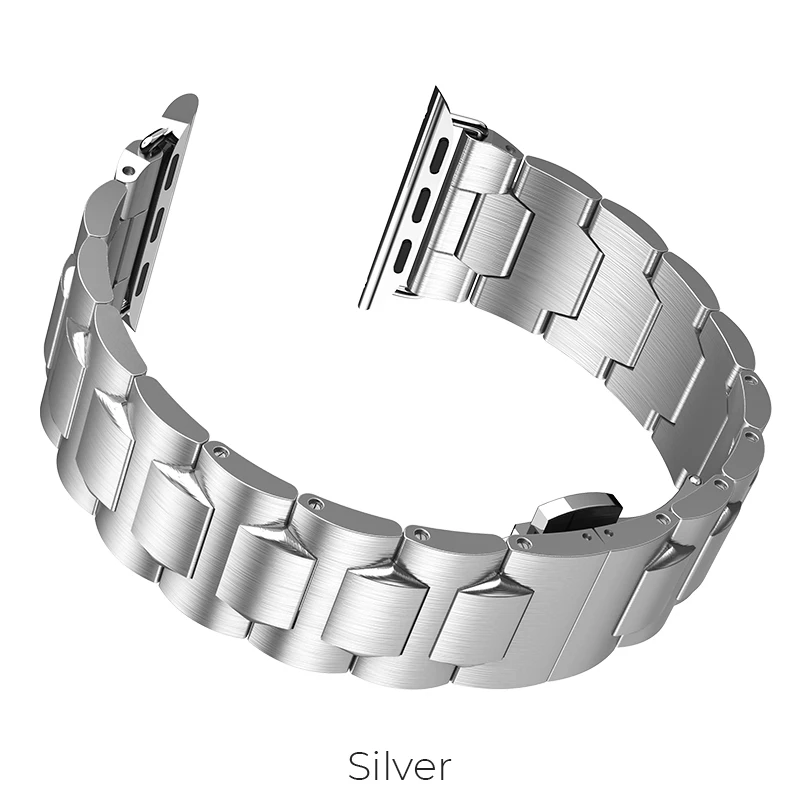 Silver Ремешок HOCO Pinhen из нержавеющей стали для Apple Watch серии 5, 4, 3, 2, металлические Смарт-часы, подходят для Iwatch 44 мм, 42 мм, 40 мм, 38 мм - Цвет ремешка: Silver