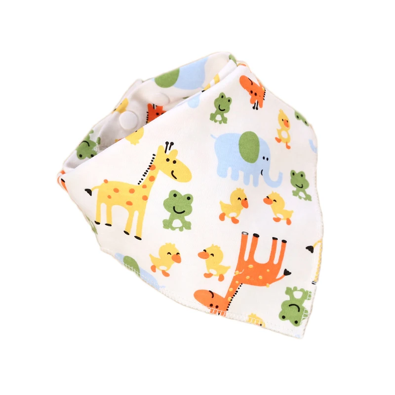 

Baby Soft Three-Fold Double Layer Cotton Printing Anti-Mouth Water Children 's Dual Sided Buckle Triangle Mouth Towel For Baby