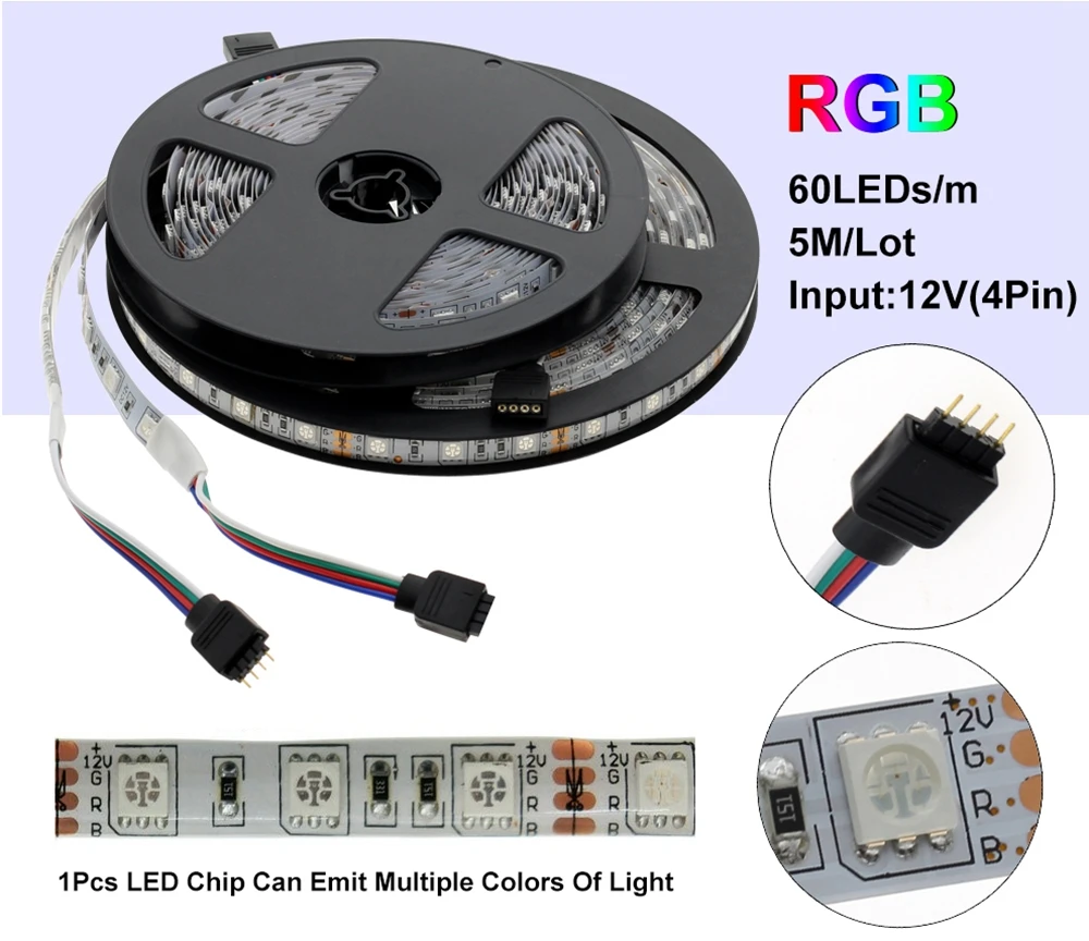 Светодиодная лента 5050 RGB 12 В постоянного тока гибкая для украшения дома