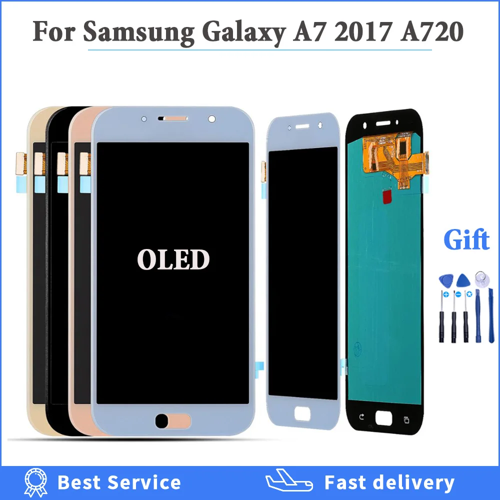 100% протестированный OLED ЖК дисплей для Samsung Galaxy A7 2017 A720 A720F A720M с сенсорным экраном и