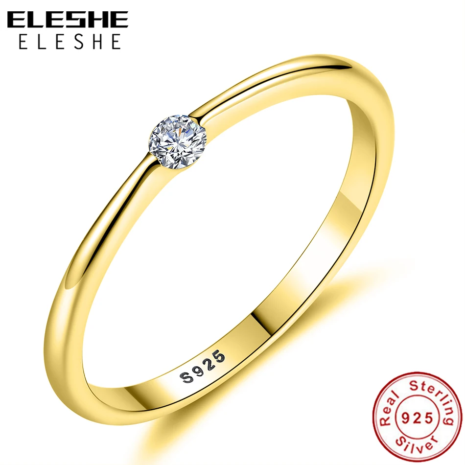 Женское кольцо с фианитом ELESHE обручальное из стерлингового серебра 925