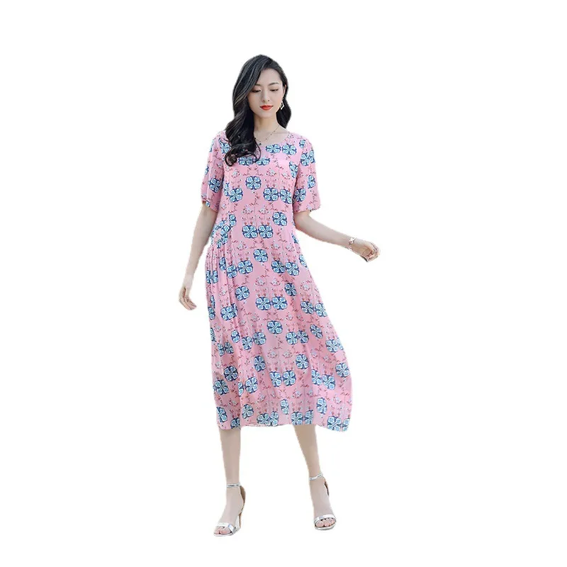 TML21670 New 2021 Spring Women Clothing Elegant Graceful Printed Large Size 100% Silk Dress