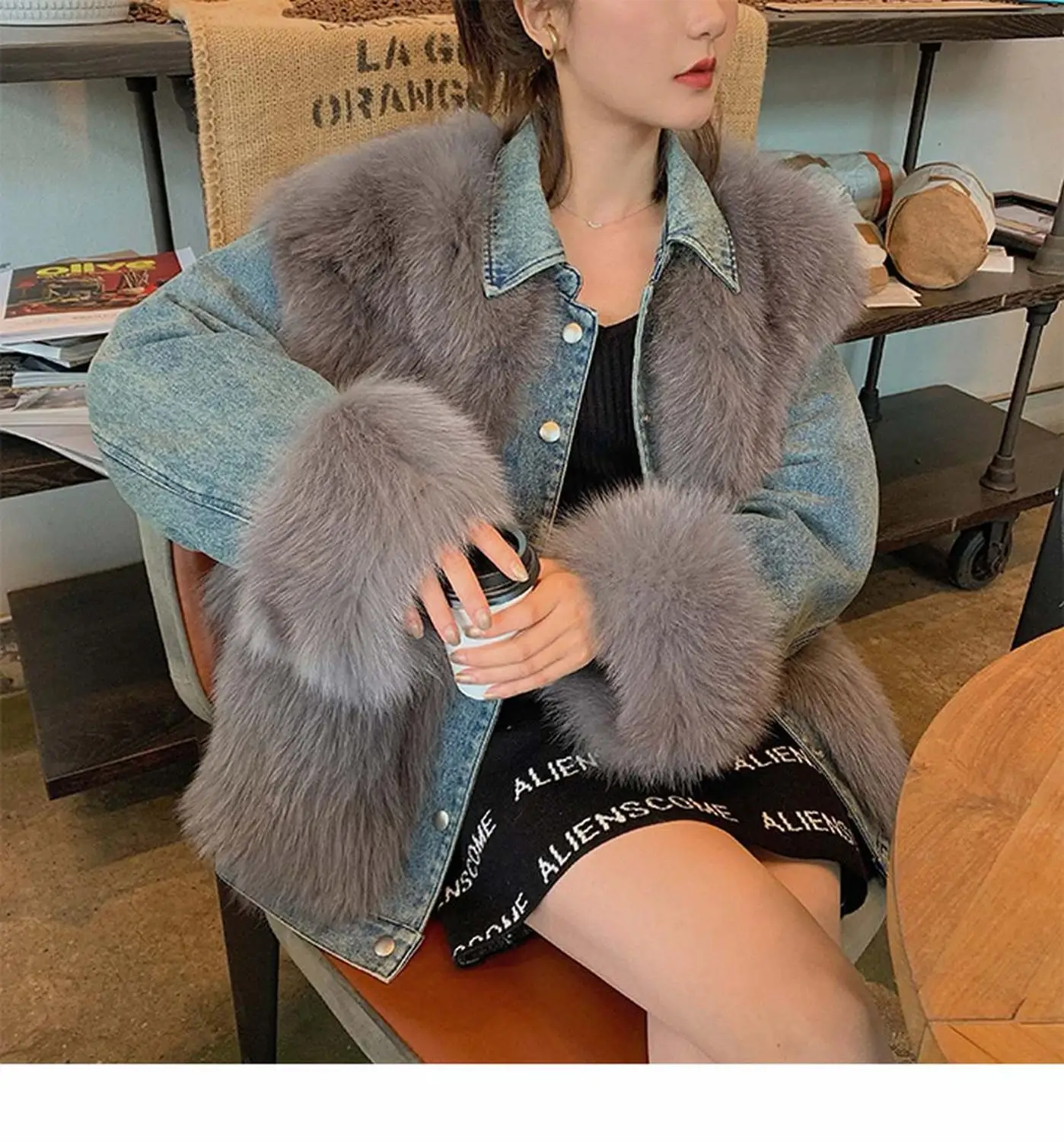 Специальное джинсовое пальто Thomas Tina комбинированная парка из лисьего меха