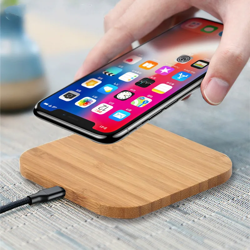 Тонкое деревянное портативное Qi Беспроводное зарядное устройство для iPhone X/XS Max XR