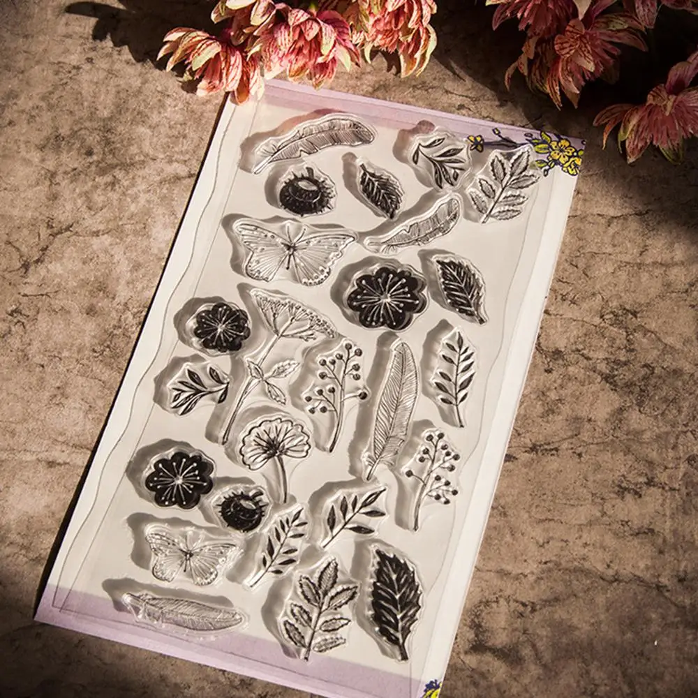 Винтажный цветок бабочки прозрачный силиконовый штамп для скрапбукинга DIY