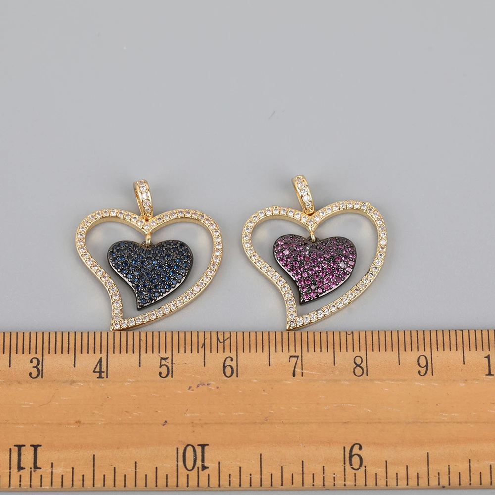 

5Pcs/Lot Zirconia Heart Shape Pendant For Jewelry Making, CZ Micro Paved Double Heart Charms For DIY Jewelry Making Accessories