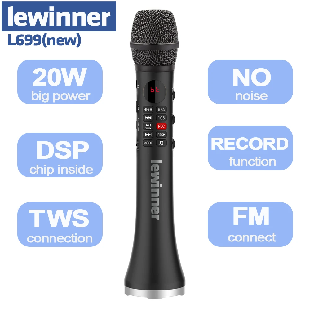Lewinner L-699 Беспроводной микрофон 20 Вт Bluetooth ручной Портативный для Music