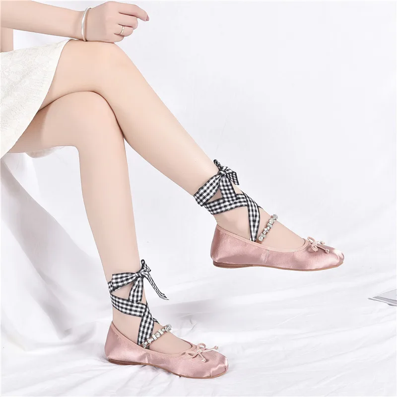 Mary Janes ladies single shoes brand glitter crystal bowknot silk moccasins retro cross-tied women flats ballerinas loafer | Обувь