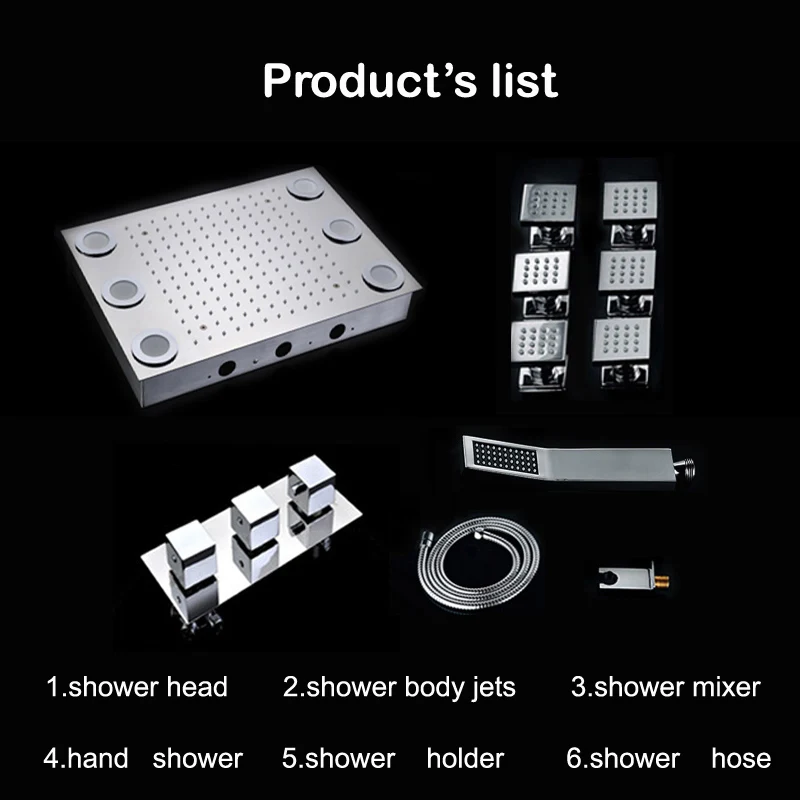 Термостатический душевой кран Встраиваемый светодиодный потолочный Душ с