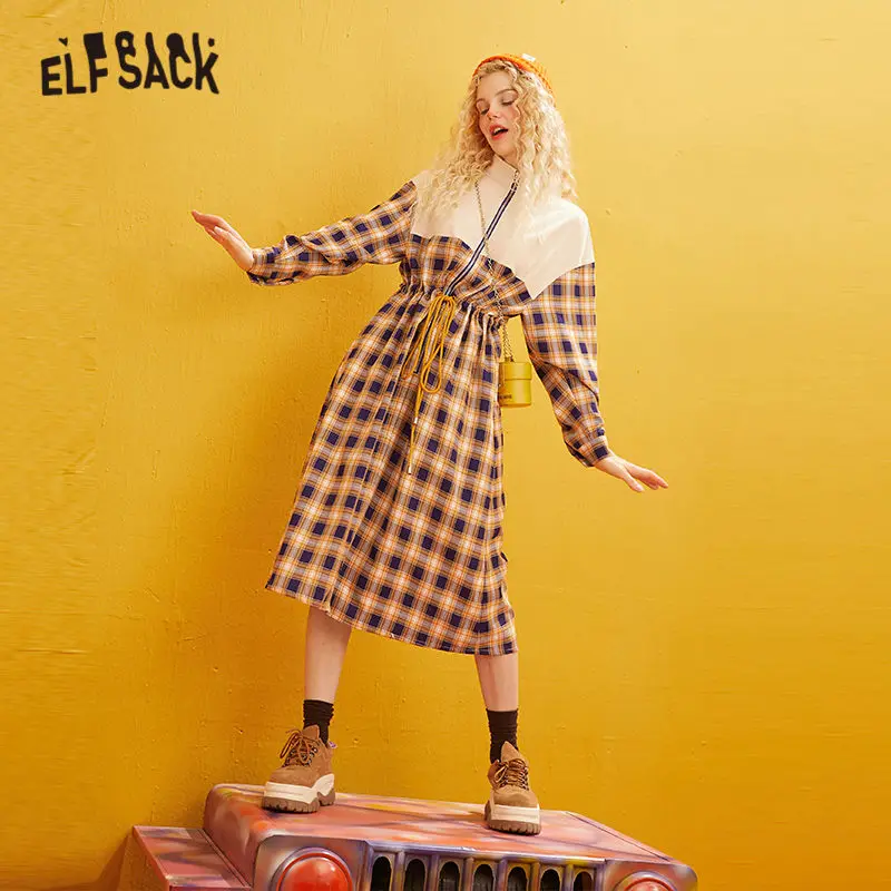 Женское платье с лисой ELFSACK оранжевое Свободное длинными рукавами и эластичным