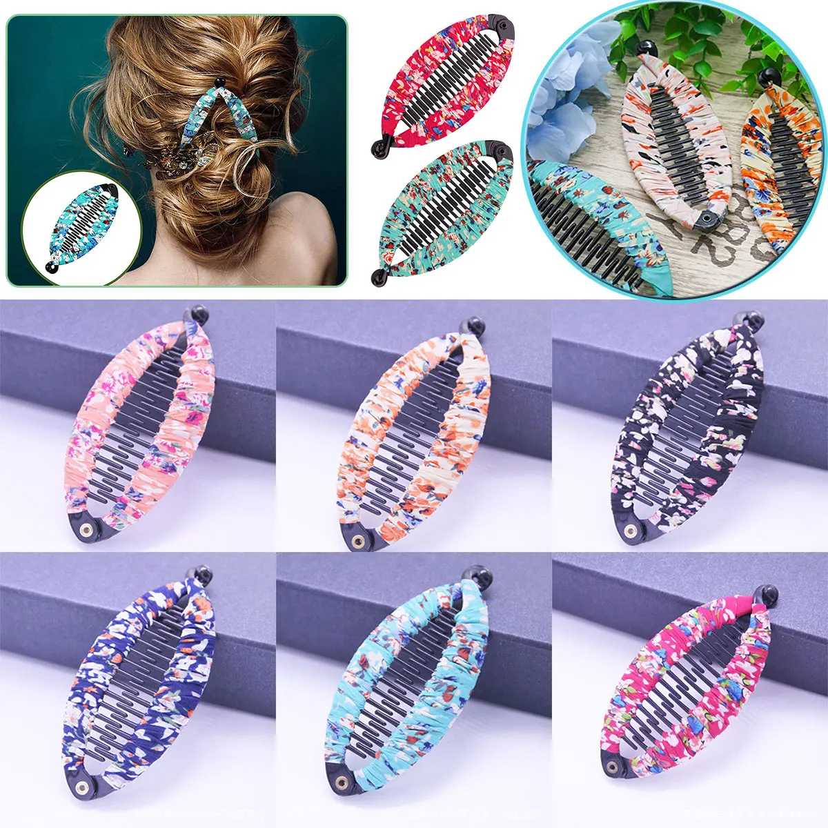 

Fish Shape Hair Clips Wrapped Cloth Hair Claws Floral Clincher Ponytail Holder for Girls Women Styling Tool Accessories 11cm