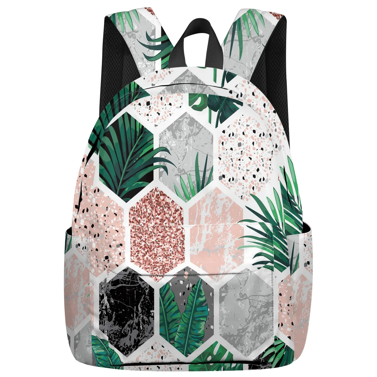 Рюкзак с зеленым зерном и мраморным цветком для подростков дорожные сумки