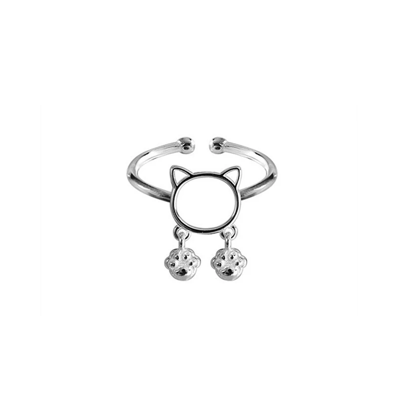 

Small Cute Silver Cat Paw Rings For Women Gift Female 925 Creativity Hollow Cat Adjustable Size Finger Rings Wholesale