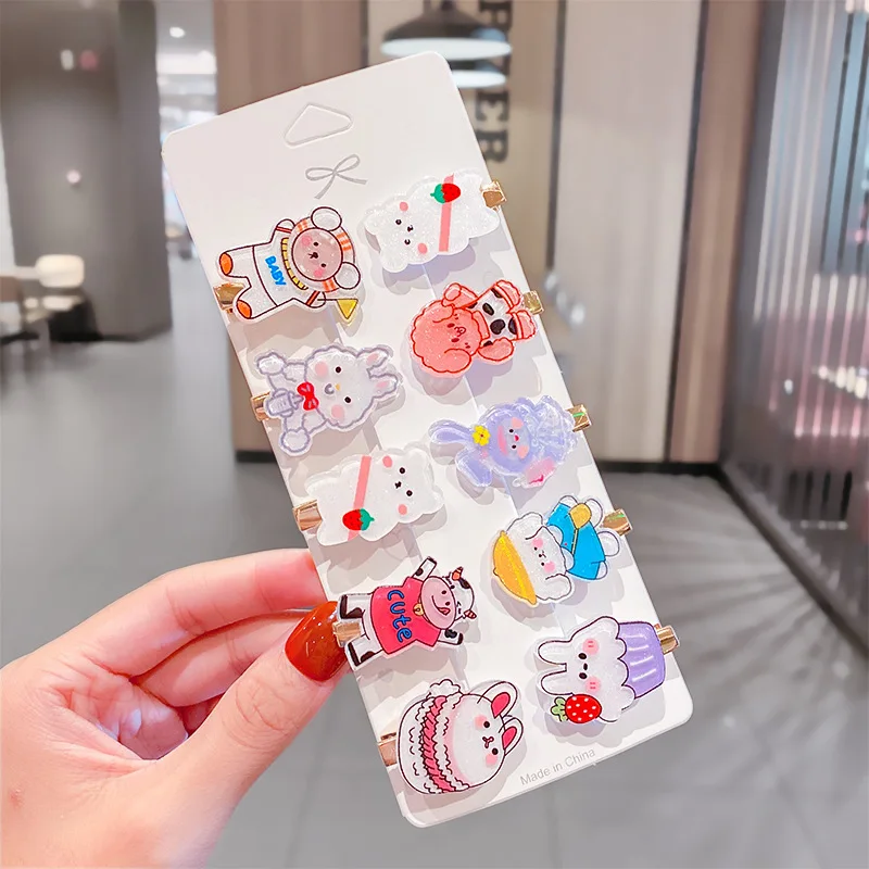 10 unids/set nuevos ni&ntilde;os de dibujos encantadora decoraci&oacute;n para el cabello broches pelo Clips chicas lindo animales Copa horquillas de pelo de moda Accesorios-5