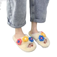 flower fur slippers women lovely home slippers cute warm soft comfortable faux fur indoor woman slipper ladies house shoes