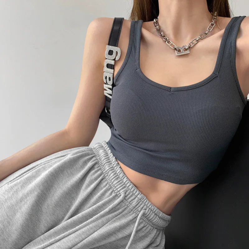 

TVVOVVIN элегантный однотонный вязаный жилет без рукавов для женщин 2021 Модный с высокой талией сексуальный короткий топ для девушек 1SXK