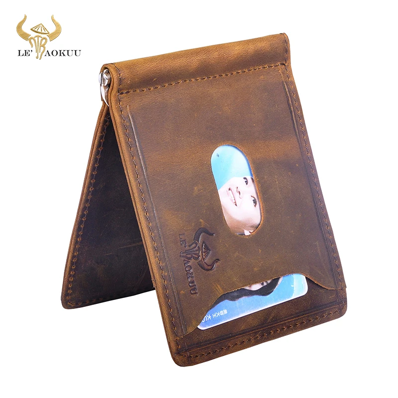 Мужской дизайнерский тонкий кошелек из натуральной кожи передний карман зажим