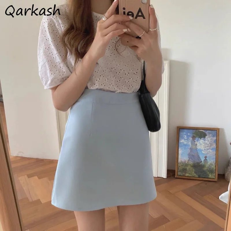 

Skirts Women Sweet Simple Maiden All-match High Waist Summer Hipster Mini A-line Zipper Leisure Daily Street Candy Colors Ins