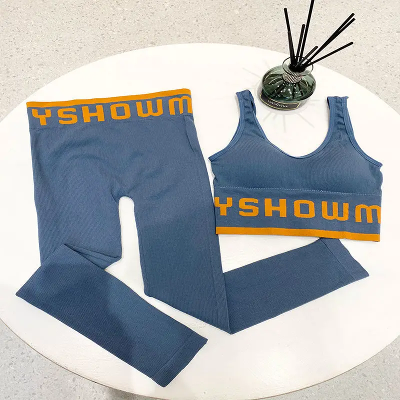 

2021 New 2pcs Yoga Sets Women's Leggings+Elastic Sports Bras Woman Gym Clothing Fitness Sportswear Workout Seamless Sports Suits
