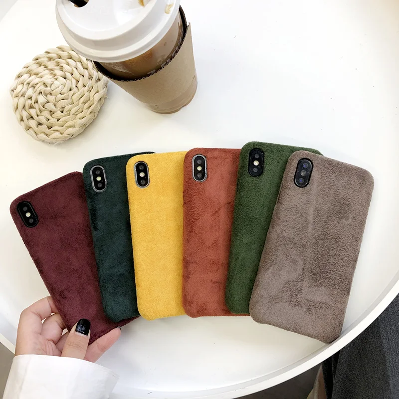 Модный однотонный чехол для iphone XS Max XR X, чехол для iphone 6, 6 s, 7, 8 plus, милый зимний чехол s, шерстяная ткань с мягким ворсом