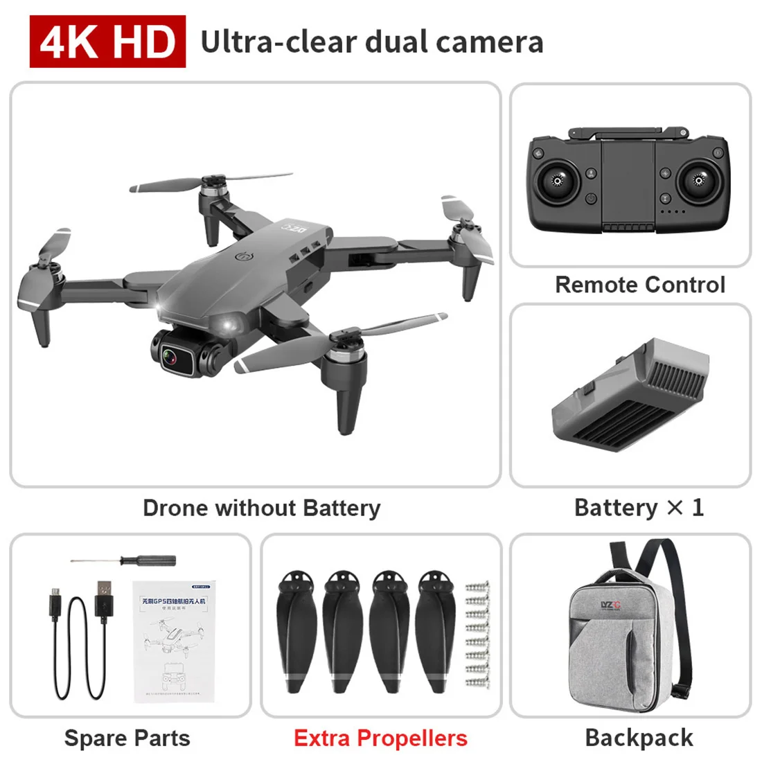 

Дрон L900PRO, 2 камеры 4K HD, GPS, складной