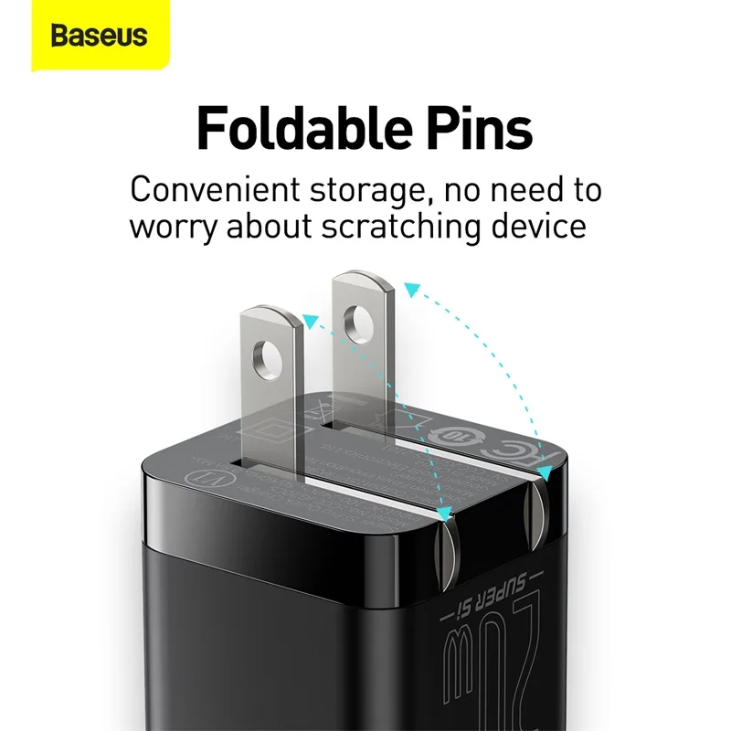 Зарядное устройство Baseus с USB C 20 Вт вилка стандарта США складной адаптер для iPhone 13