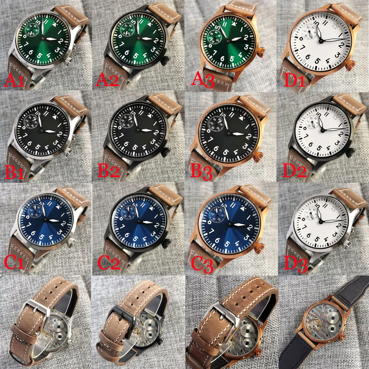 

Мужские часы 17 jewels 6497 с ручным заводом, зеленые/синие/белые/черные циферблаты, сапфировое стекло, индекс яркости, с бронзовым покрытием/PVD