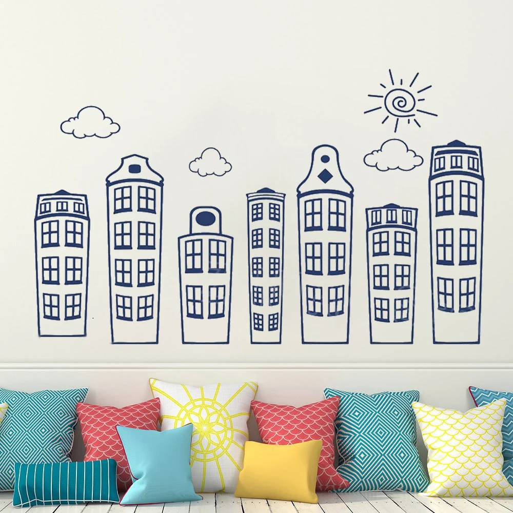 

Наклейки настенные виниловые со съемными зданиями и городскими пейзажами