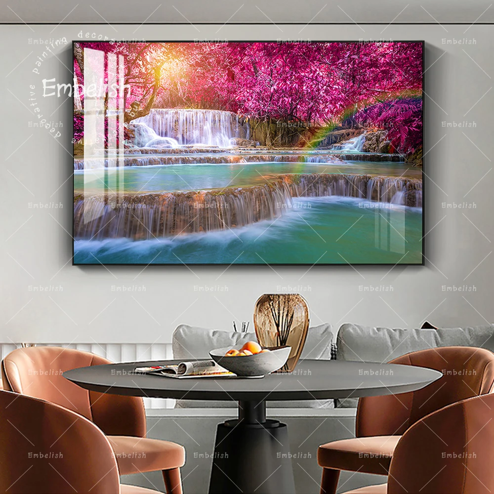 

Embelish 1 Pieces Large Size Autumn Waterfall Landscape Wall Pictures For Living Room HD Canvas Oil Painting Home Decor Posters