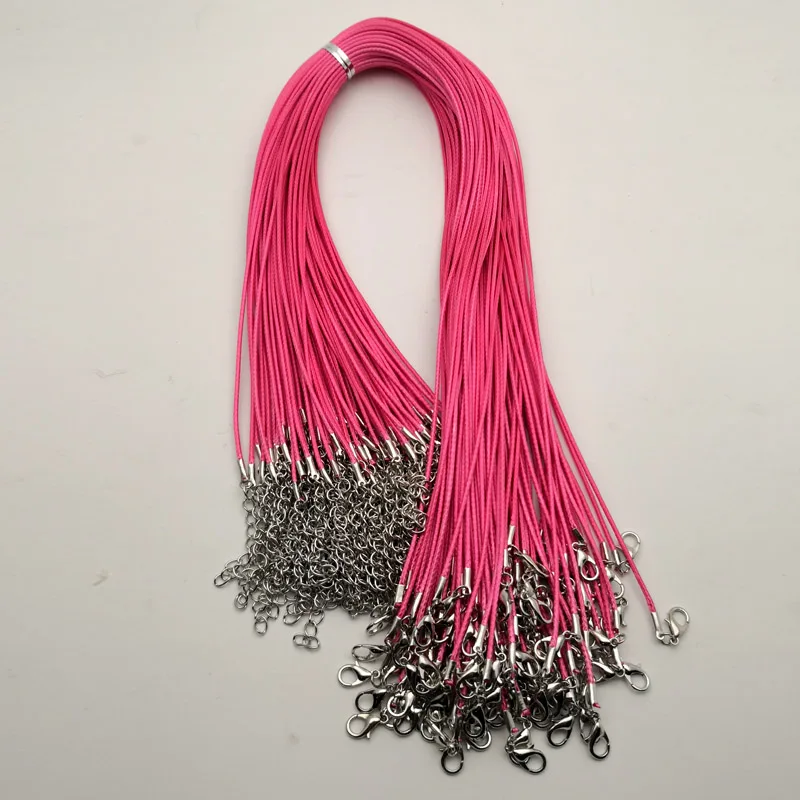 

Lobster clasp 1.5mm 100pc Rose red Wax Leather Cord necklace rope pendant 45cm jewelry diy pendants Free shipping wholesale