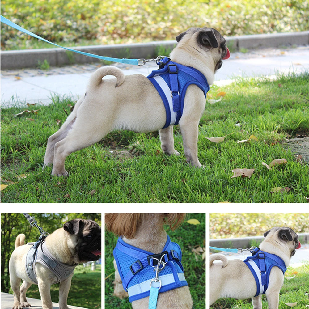 

Custom Mesh Nylon Solid Pet Reflective Dog Harness mesh breathable chest back traction rope