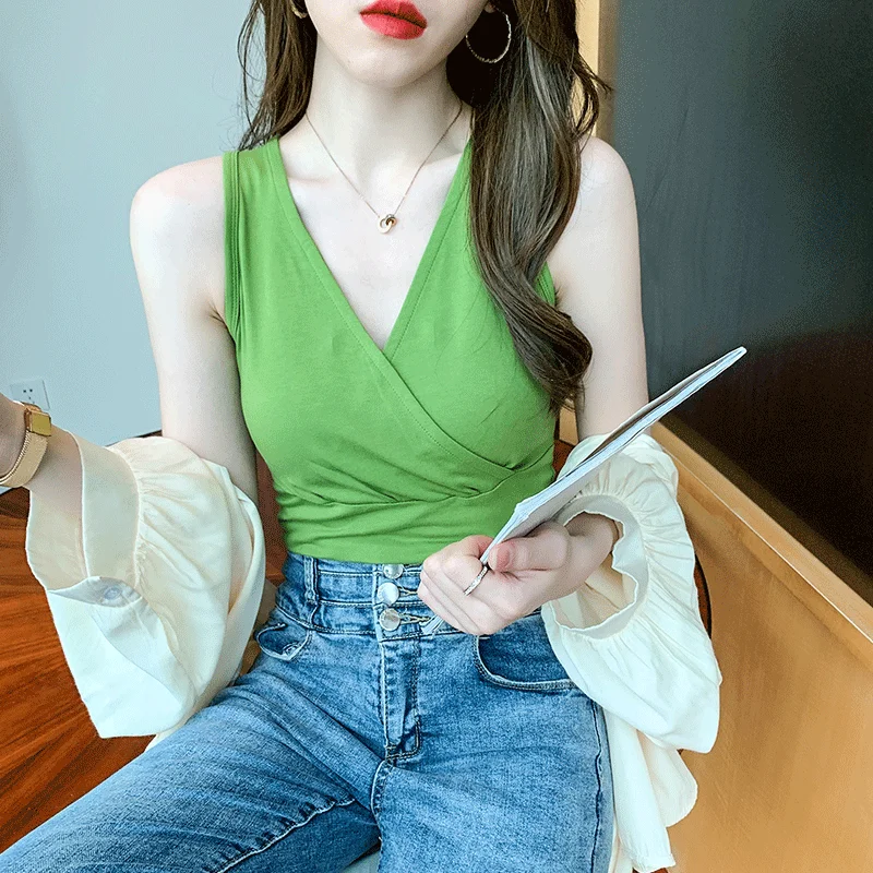 

Camisole Women Sexy Beach Fashion Cross Sleeveless Solid Vest Halter Cross Belt Tank Top Short Navel Vetemznt Femme