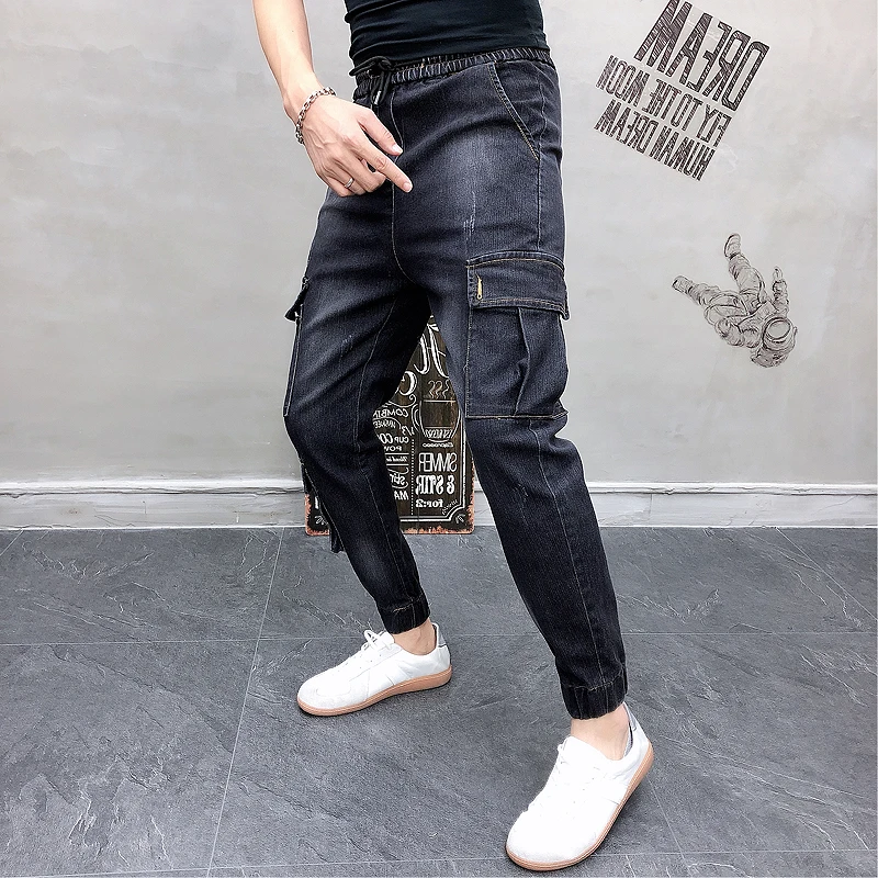 Высококачественные джинсы для бега мужские модные Универсальные облегающие