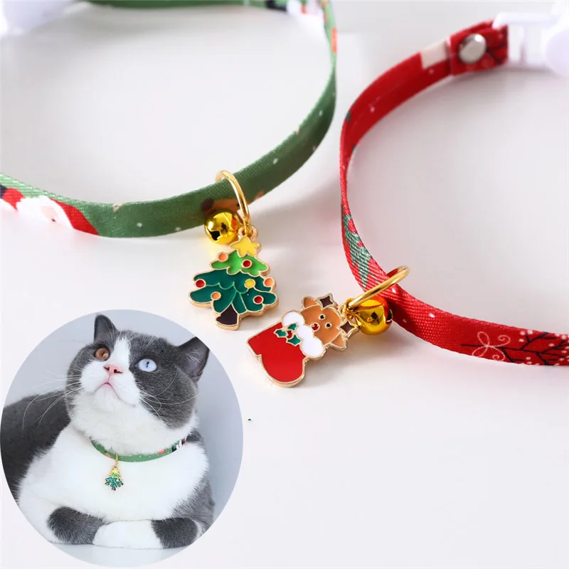 

TJPBF 17-33cm Adjustable Christmas Necklace Collars For Cats Fashion Deer Pattern Bells Collar Safety Pets Supplies Accessories