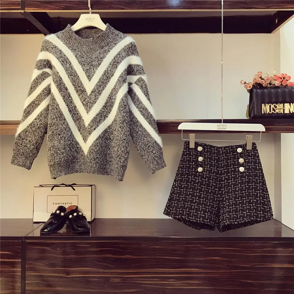 Высококачественные женские осенние комплекты контрастный цвет плотный теплый