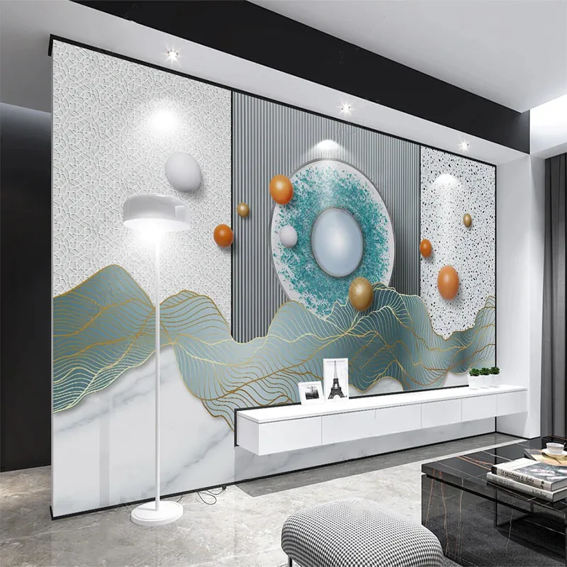 

3D Wallpaper Modern Minimalist Marble Pattern Abstract Line Round Ball Terrazzo Wall Living Room TV Wall Paper Papel De Parede