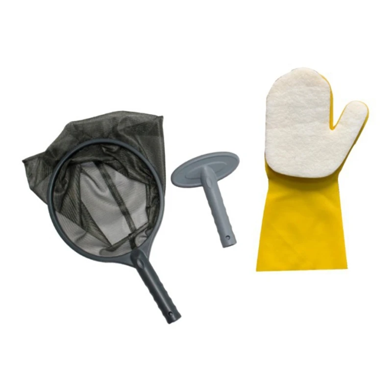 

LXAF 3 Pcs Professional Pool Leaf Skimmer Kit Fine Mesh Net + Cleaning Brush + Sponge Gloves for Swimming Pools Hot Tubs Spas