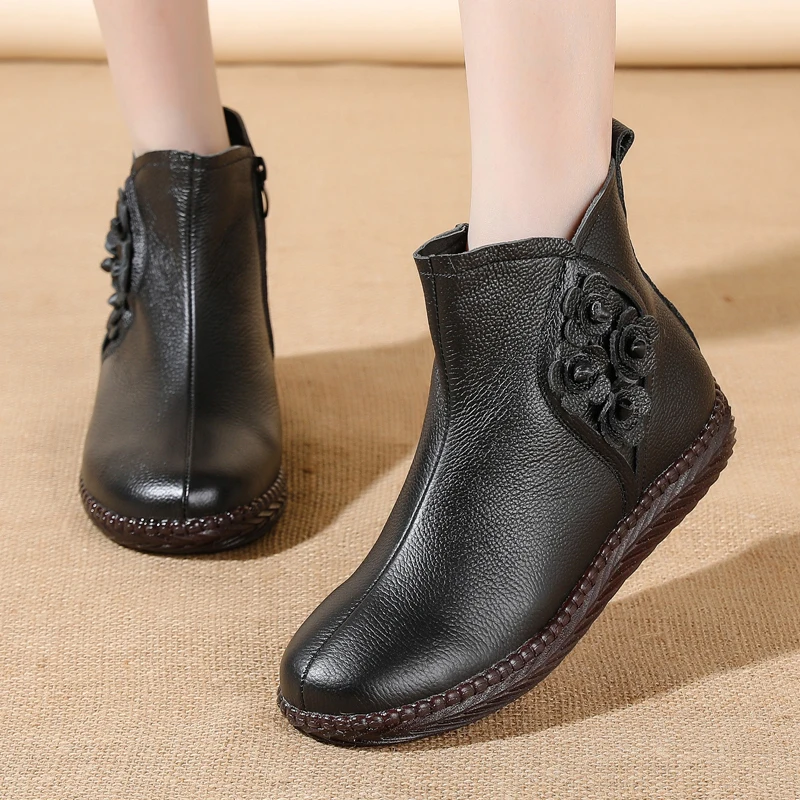 Высококачественные осенне-зимние женские туфли из натуральной кожи теплые