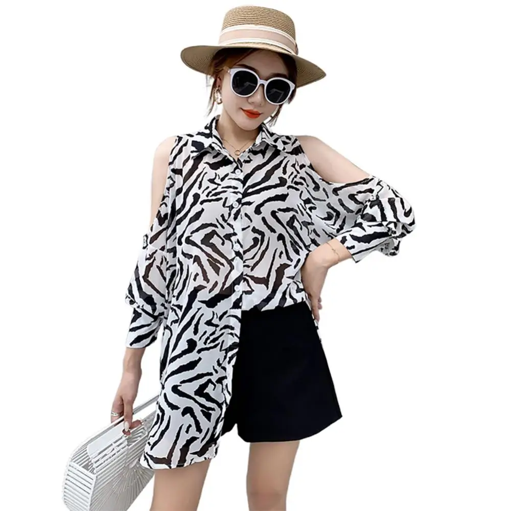 

65% Dropshipping!!Leopard Print Strapless Long Sleeve Loose Summer Fashion Women's Top Shirt