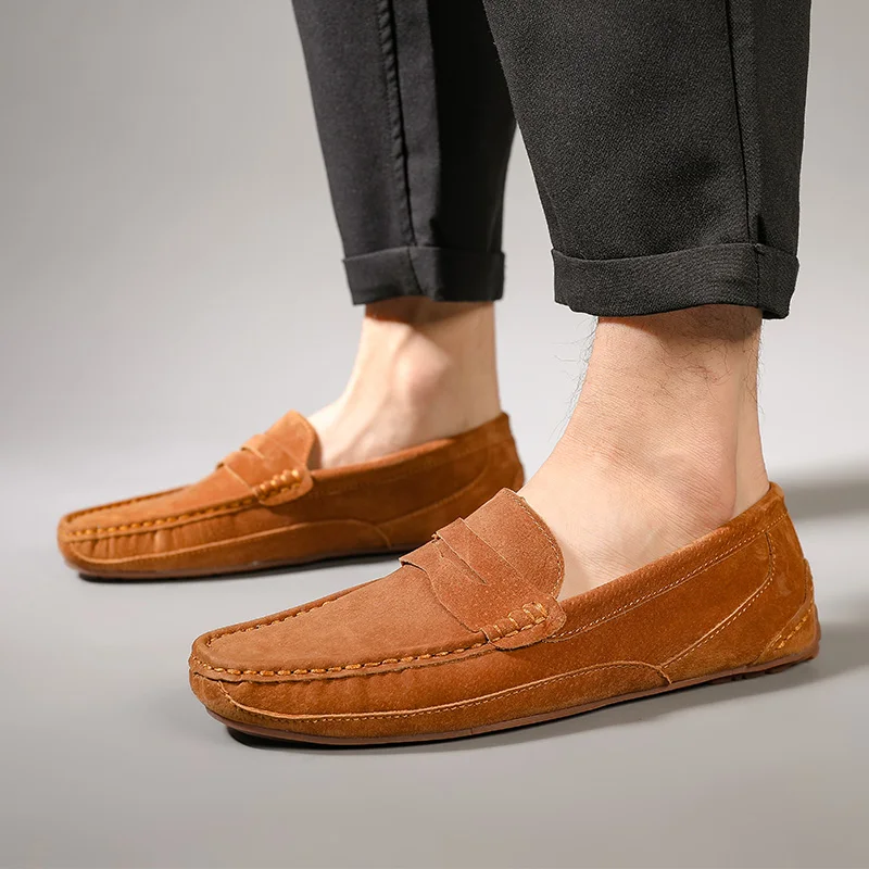 Мужские кожаные лоферы повседневная замшевая обувь Мужская дышащая легкая для