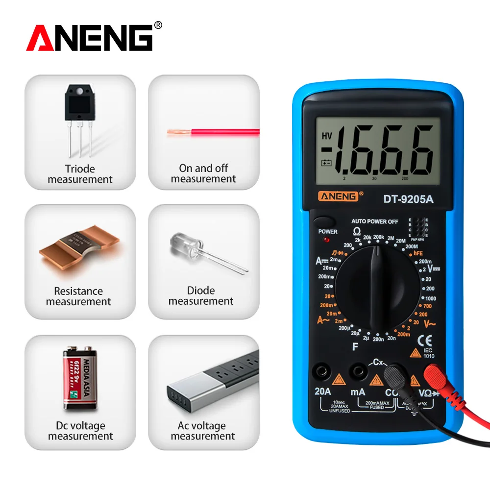 ANENG DT9205A мультиметр цифровой тестер digital multimeter щупы для мультиметра транзистор