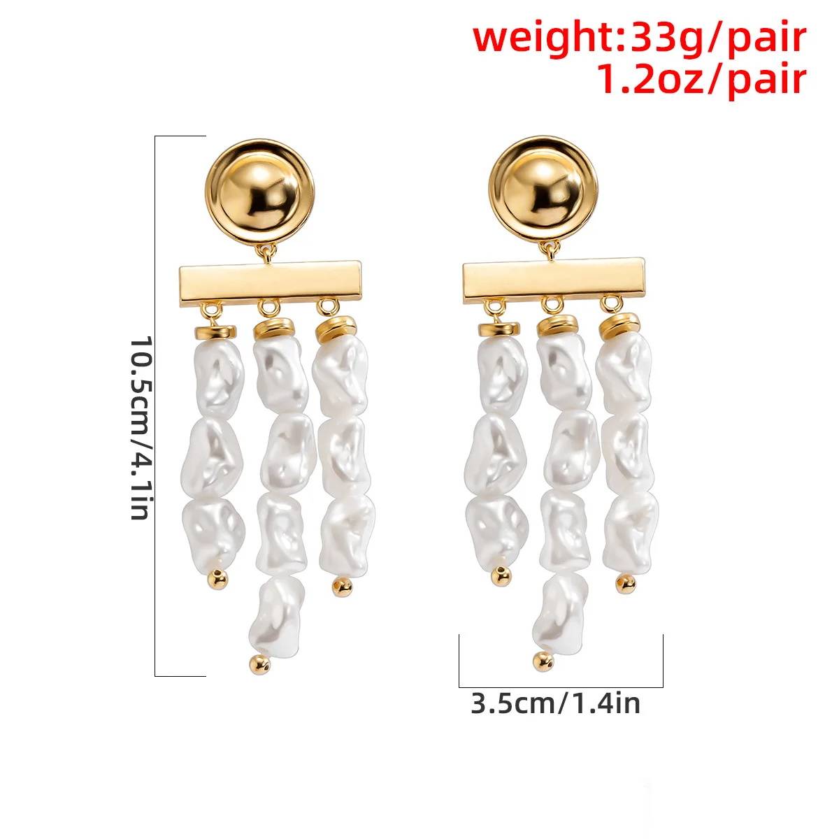 

New Arrivals Trendy Gold Color Statement Dangle Baroque Earrings for Women Bridal Fashion Wedding Party Drop Pearls Earring