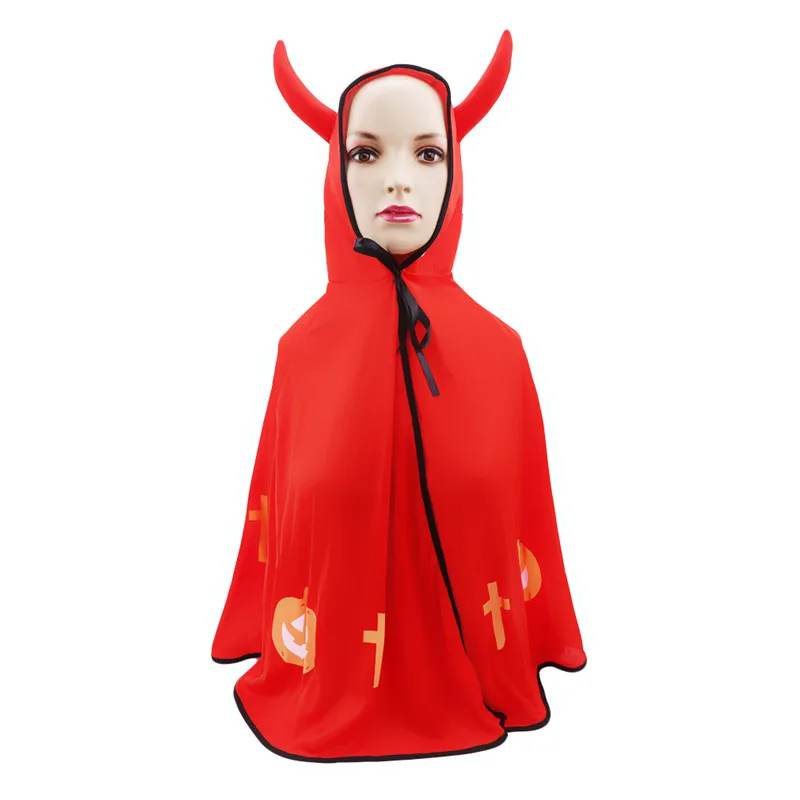 

Halloween Costume Horn Cloak Satin Cape With Hat For Kids Boys Wizard And Girls Witch Cosplay Halloween Party
